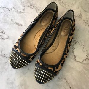 Me Too: Leopard Leather Studded Flats